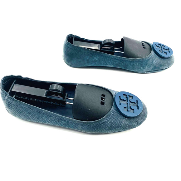 Tory Burch Shoes - Tory Burch Minnie Suede Ballet Flats Navy Snakeskin Textured Signature Logo Sz 7